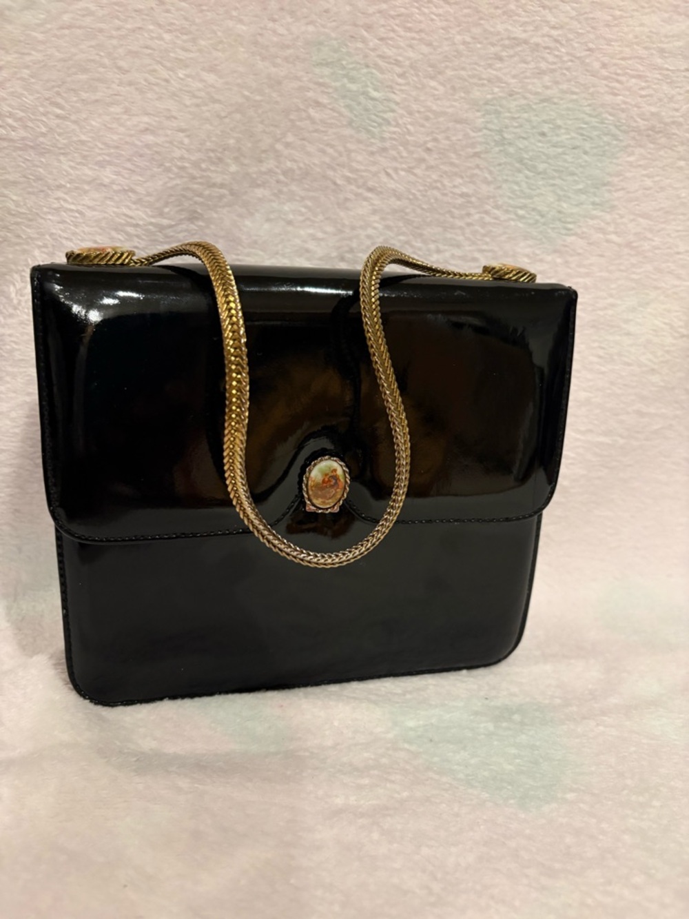 Rosart Vintage 1950s Black Patent Evening Bag with Gold Chain - Picture 3 of 11